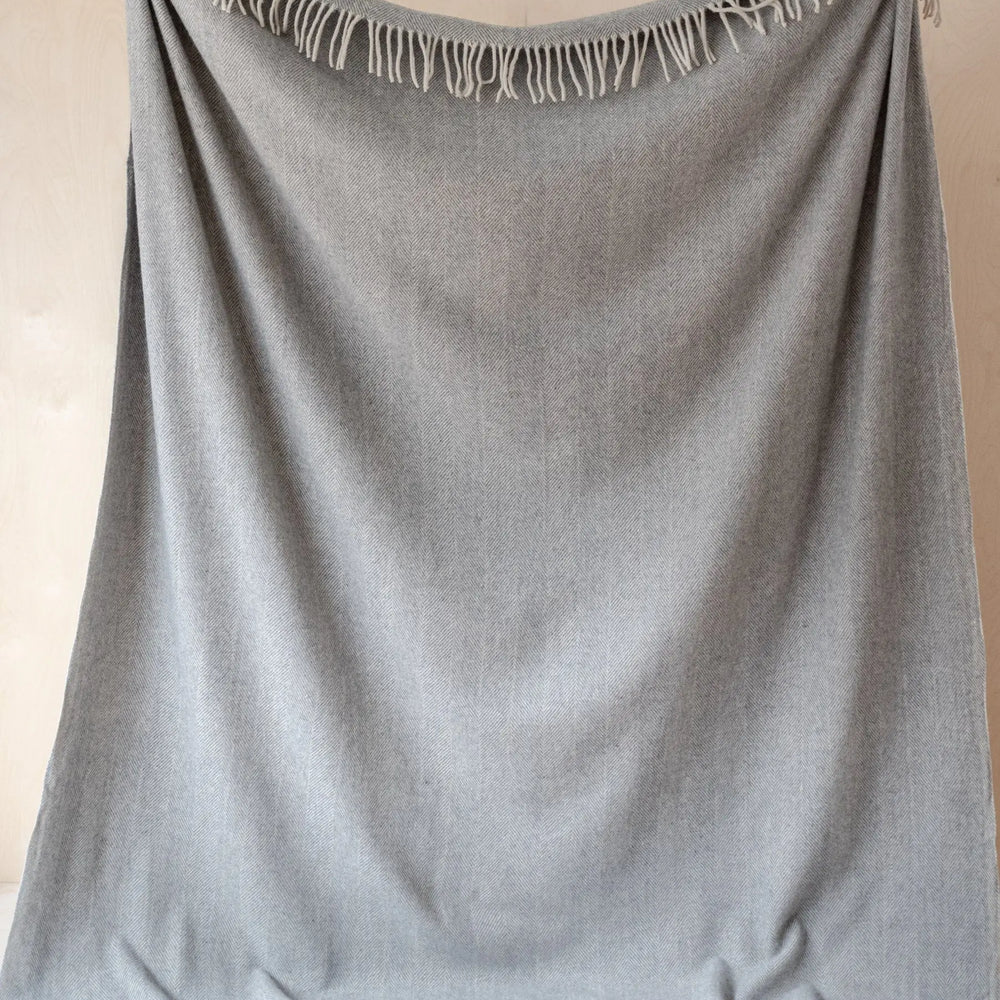 Recycled Wool Extra Large Blanket in Charcoal Grey Herringbone TartanBlanketCo