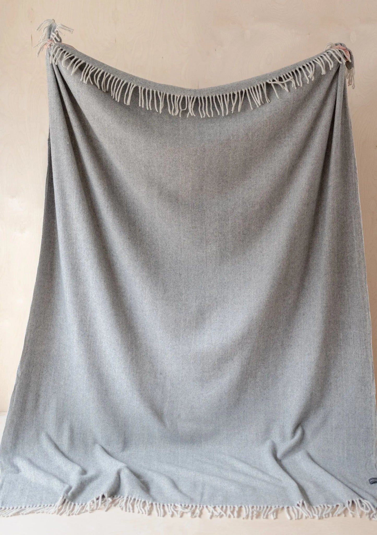 Recycled Wool Extra Large Blanket in Charcoal Grey Herringbone TartanBlanketCo