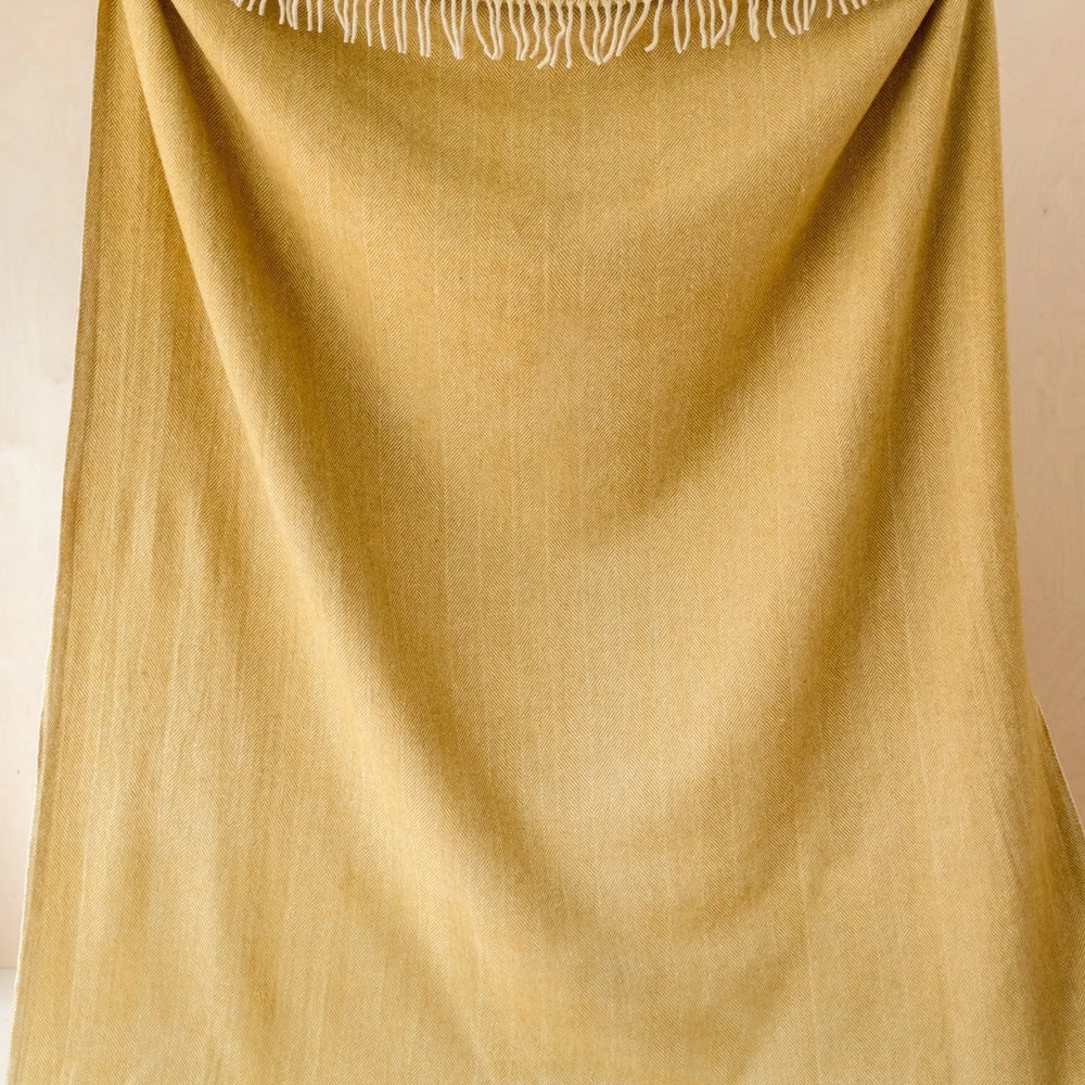 Recycled Wool Extra Large Blanket in Mustard Herringbone TartanBlanketCo