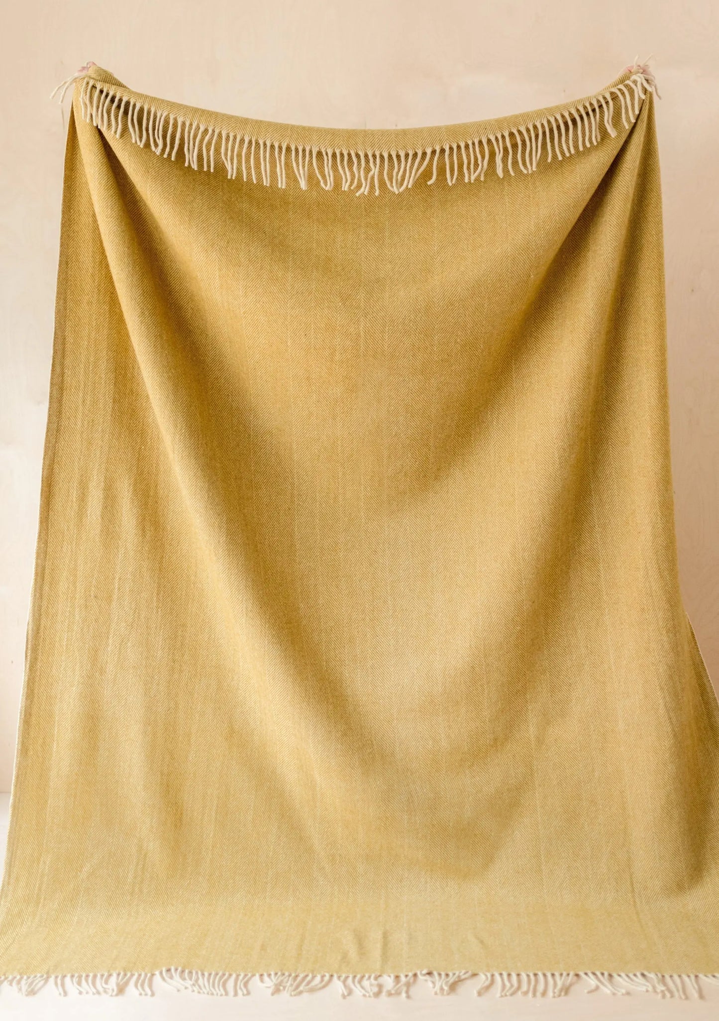 Recycled Wool Extra Large Blanket in Mustard Herringbone TartanBlanketCo
