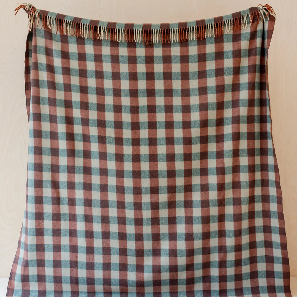Recycled Wool Extra Large Blanket in Teal Gingham TartanBlanketCo
