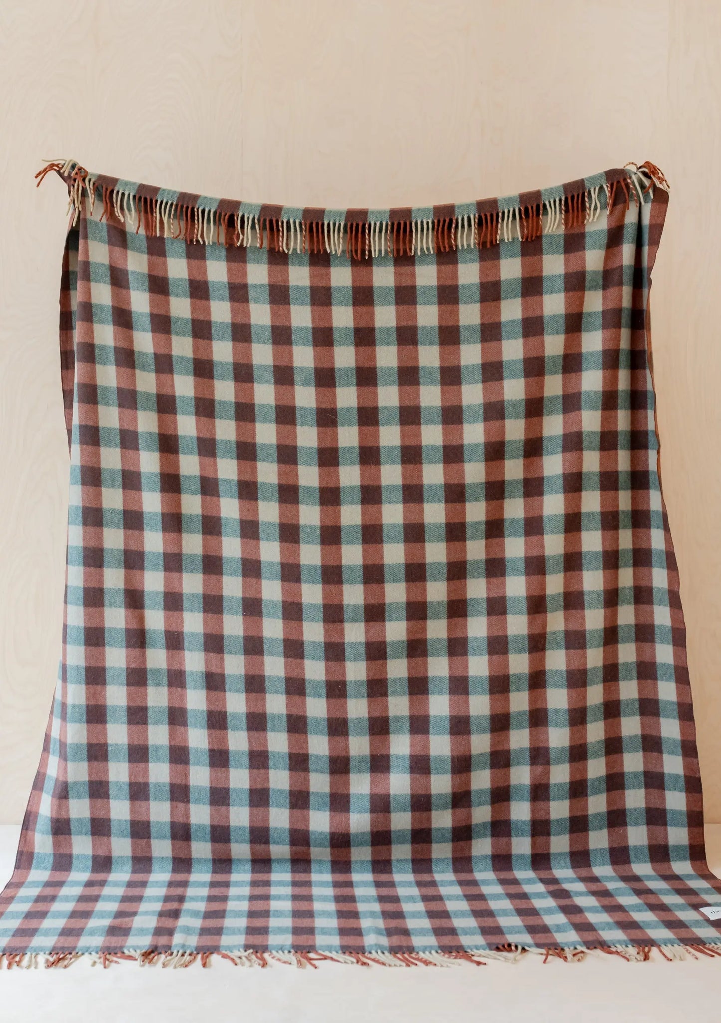 Recycled Wool Extra Large Blanket in Teal Gingham TartanBlanketCo