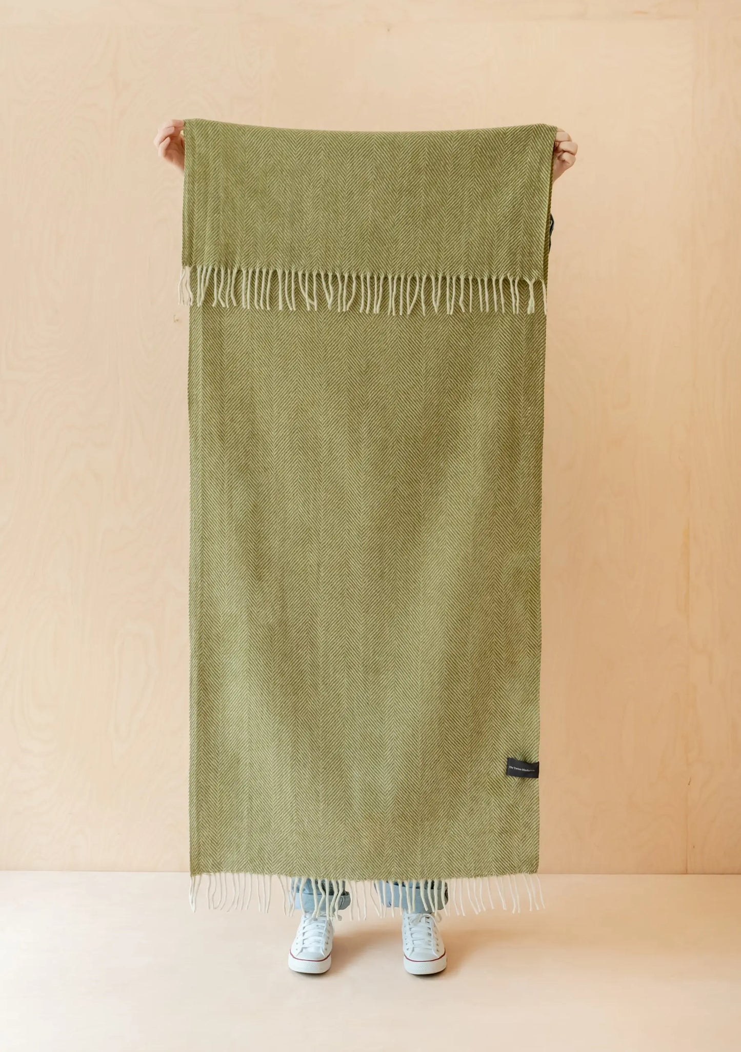 Recycled Wool Kids Blanket in Olive Herringbone TartanBlanketCo