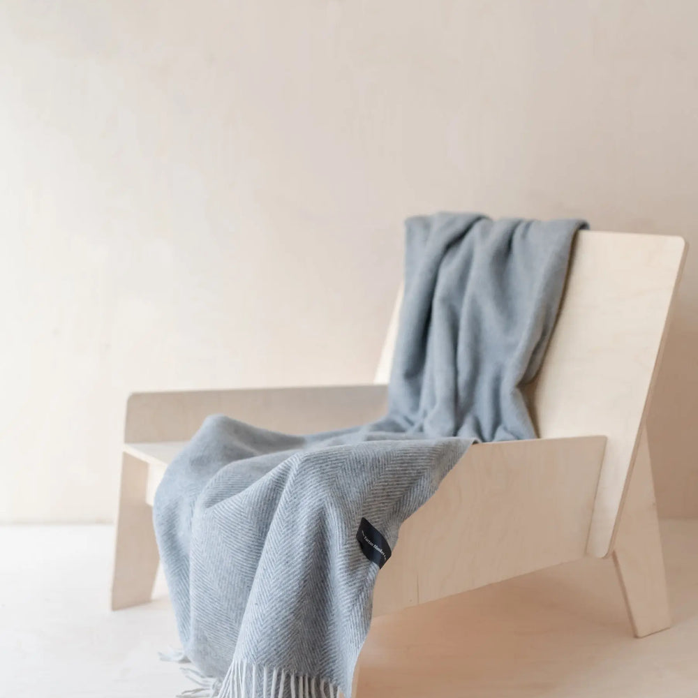 Recycled Wool Small Blanket in Charcoal Herringbone TartanBlanketCo