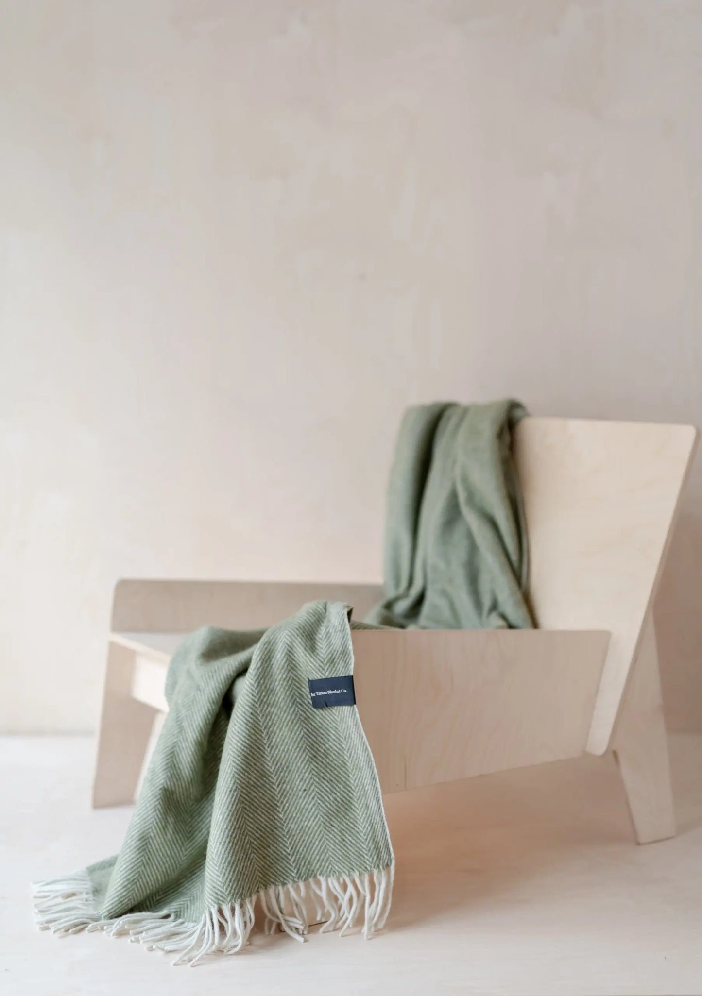 Recycled Wool Small Blanket in Olive Herringbone TartanBlanketCo