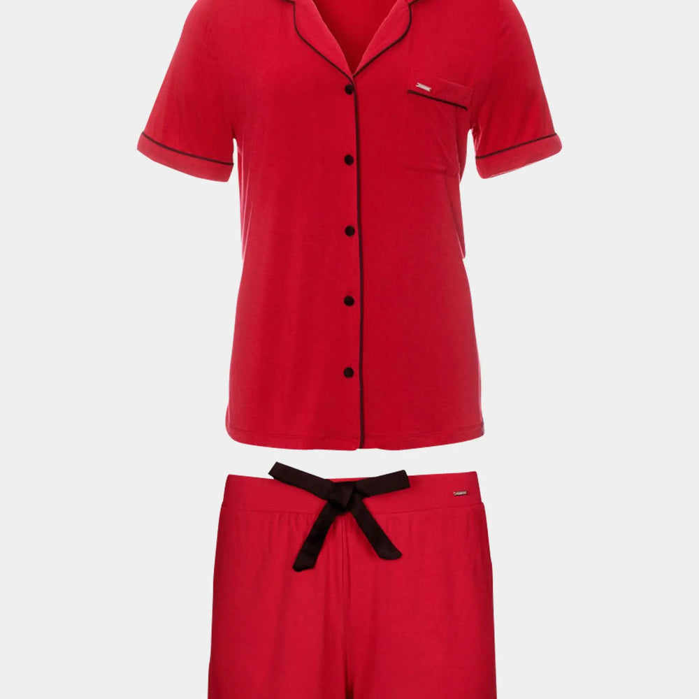 Red Bamboo Shirt Short Set Pretty You London