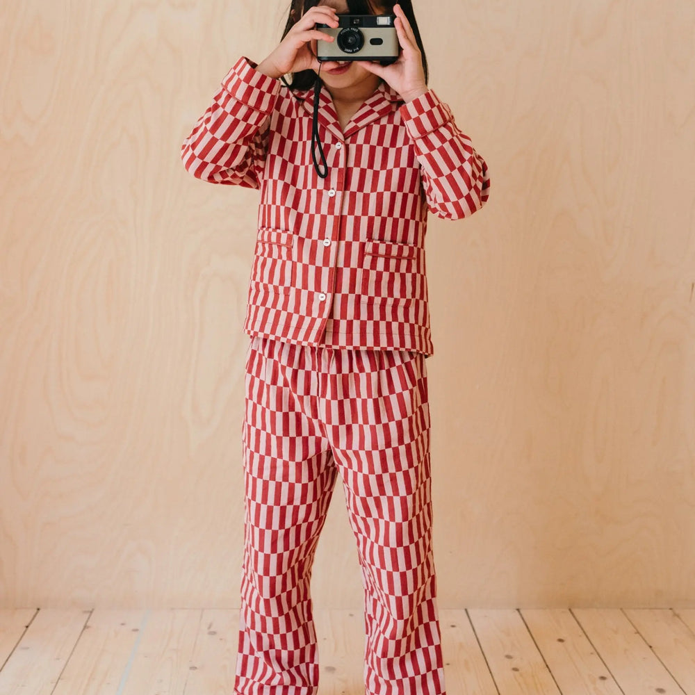 Red Checkerboard Cotton Pyjamas TartanBlanketCo