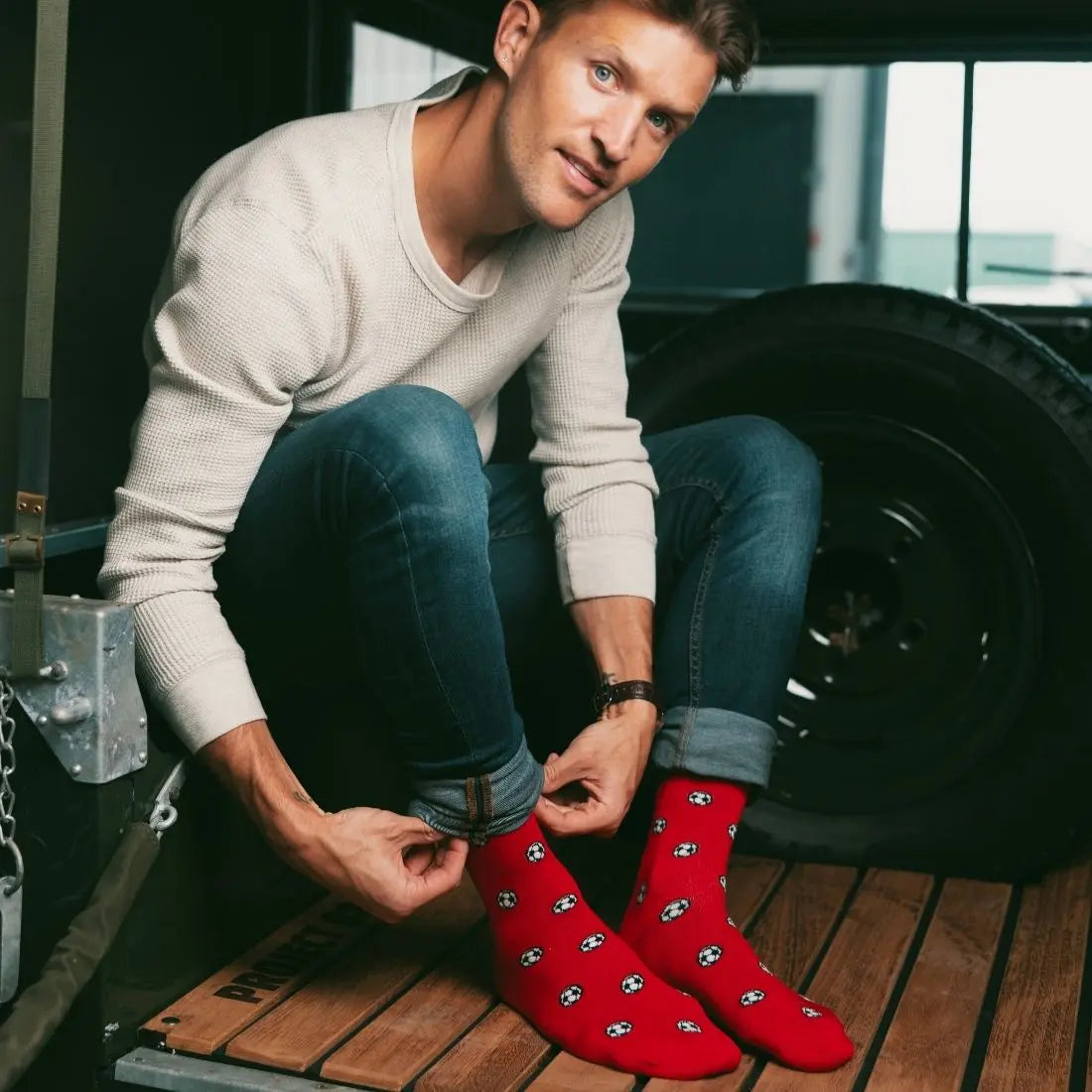 Red Football Bamboo Socks Swole Panda