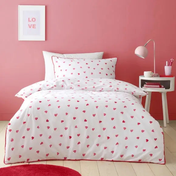Red Hearts 100% Cotton Duvet Cover and Pillowcase Set Dunelm