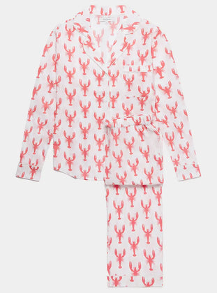Red Lobster Women's Long Sleeve Organic Cotton Pyjama Trouser Set Myza