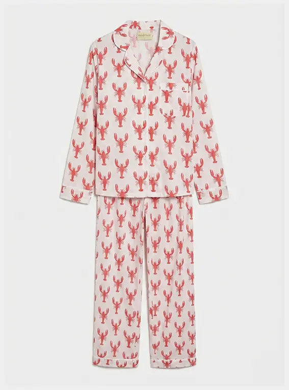 Red Lobster Women's Long Sleeve Organic Cotton Pyjama Trouser Set Myza