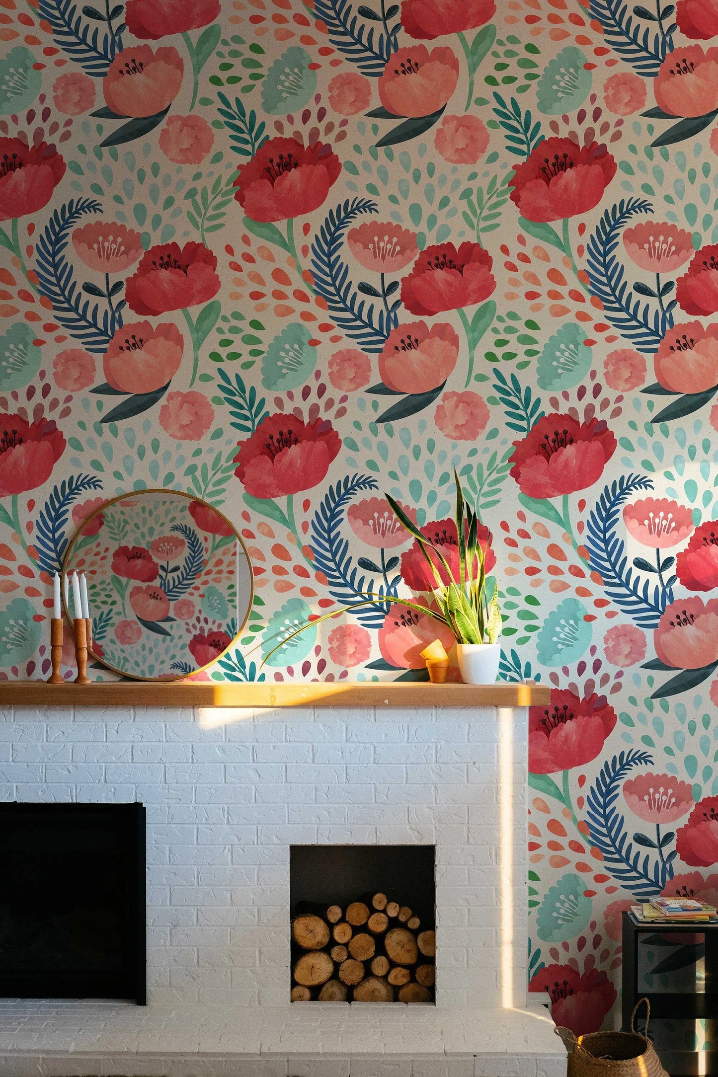 Red Poppy Flowers Wallpaper, Peel and Stick Wallpaper, Wall Mural, Self Adhesive Wallpaper, Pre-Pasted, Wall Art, Nursery Decor, Floral Wall ClickWalls