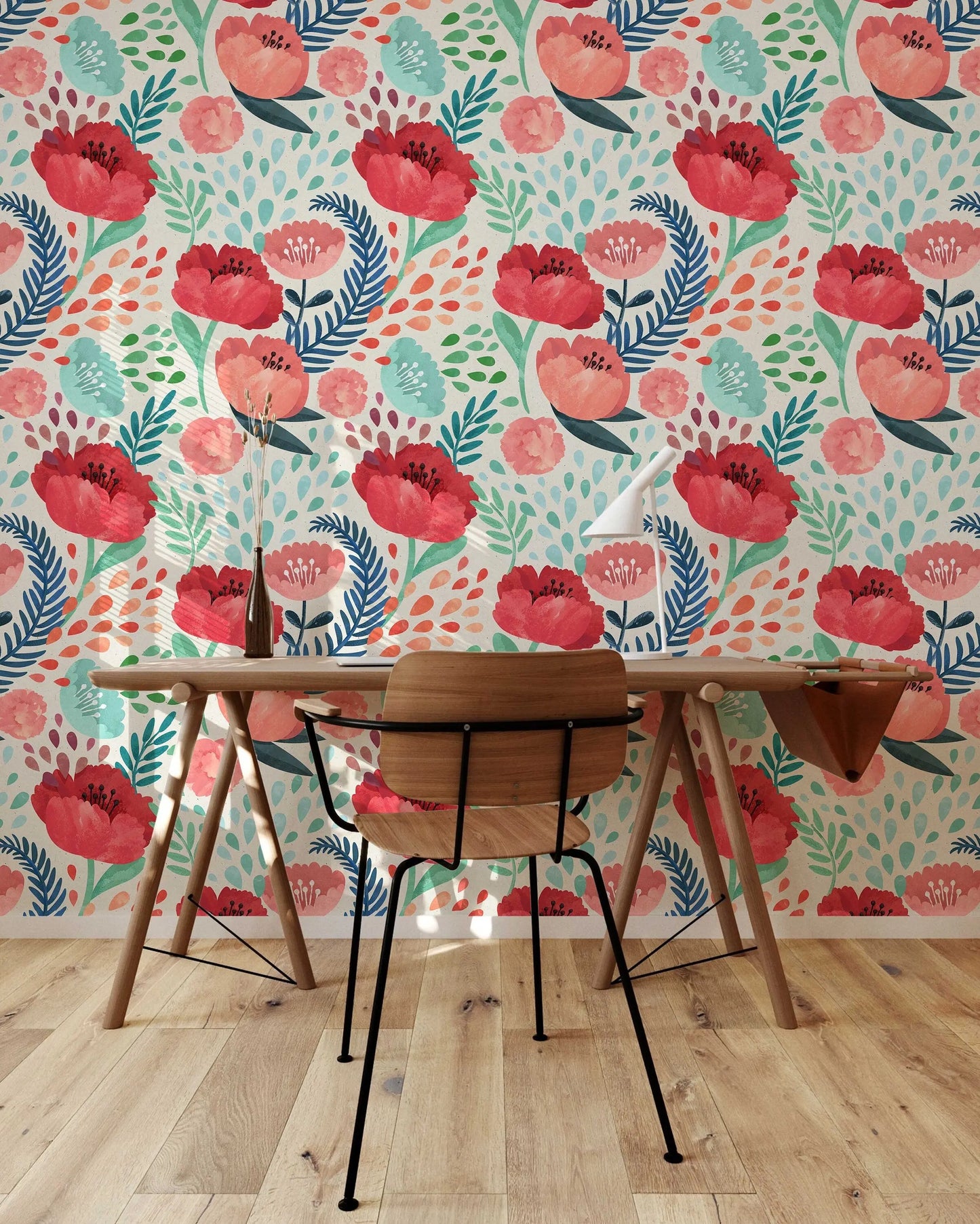 Red Poppy Flowers Wallpaper, Peel and Stick Wallpaper, Wall Mural, Self Adhesive Wallpaper, Pre-Pasted, Wall Art, Nursery Decor, Floral Wall ClickWalls