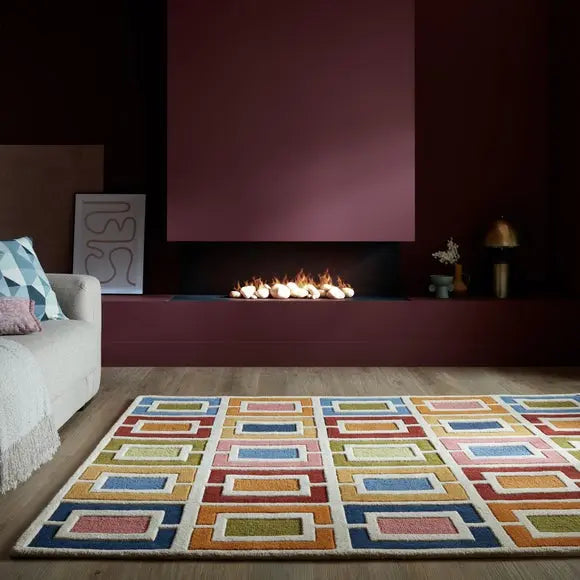 Retro Blocks Carved Wool Rug Dunelm