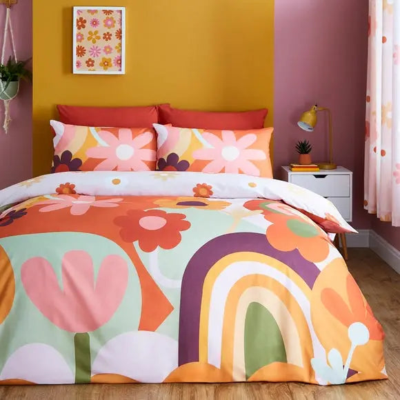 Retro Floral Polycotton Duvet Cover & Pillowcase Set Dunelm