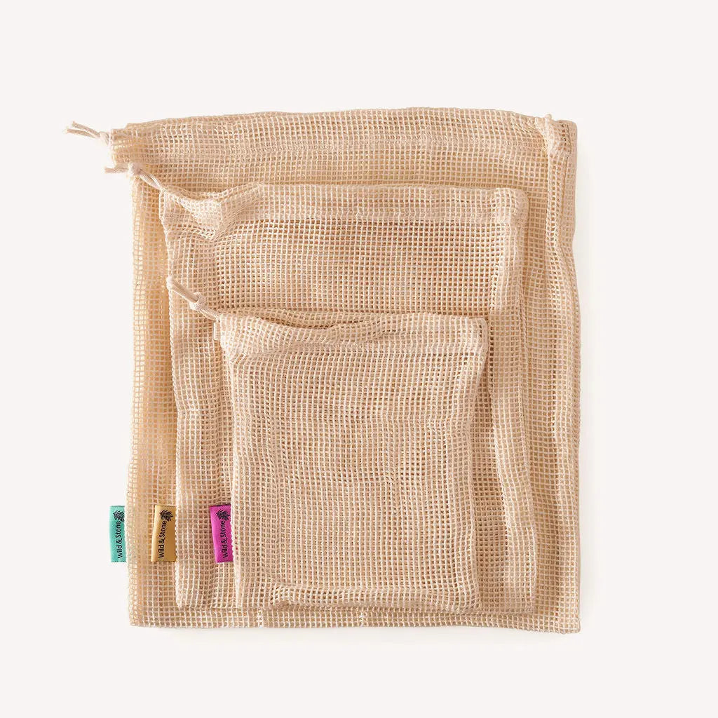 Reusable Mesh Produce Bags - Organic Cotton - 3 Pack Wild And Stone