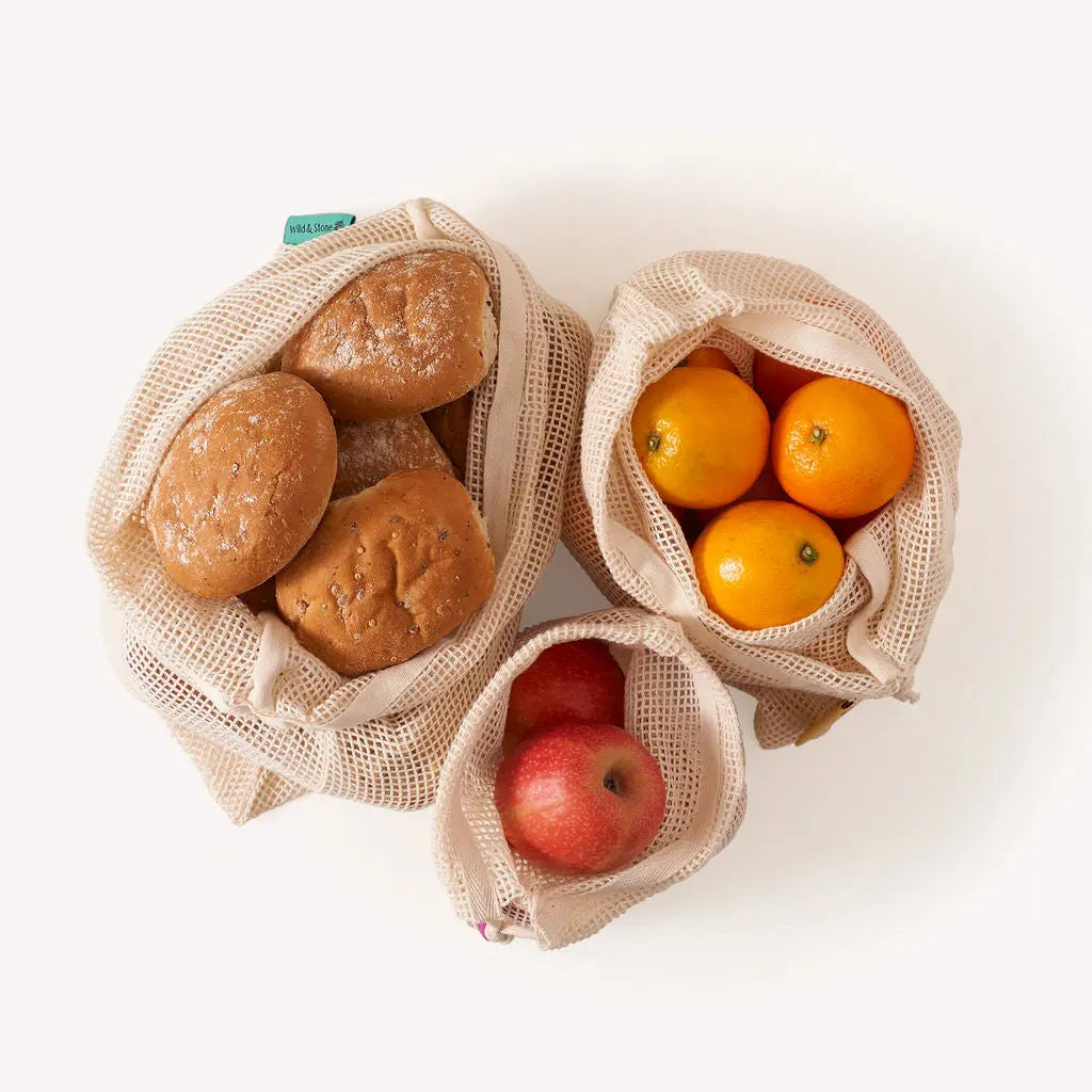 Reusable Mesh Produce Bags - Organic Cotton - 3 Pack Wild And Stone