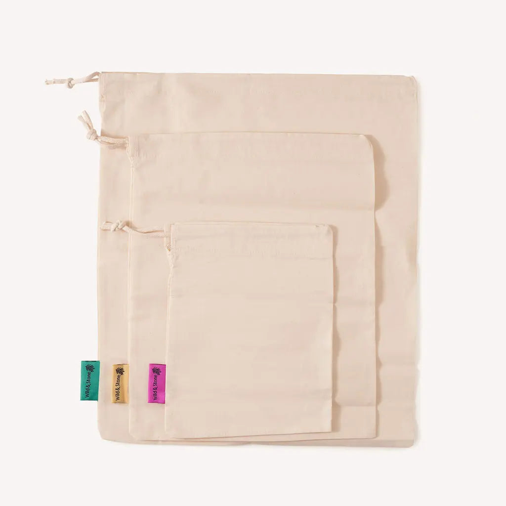 Reusable Produce Bags - Organic Cotton - Pack of 3 Wild And Stone