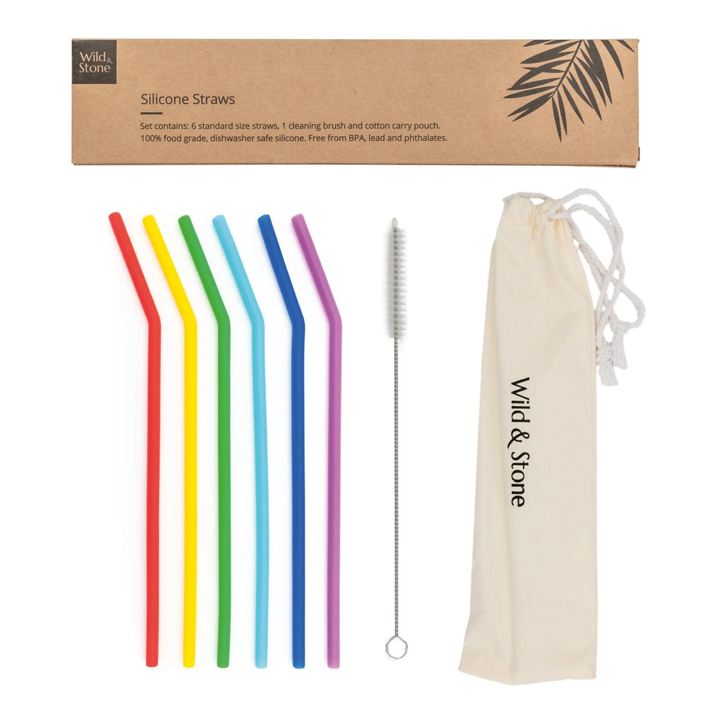 Reusable Silicone Drinking Straws - 6 Pack Wild And Stone