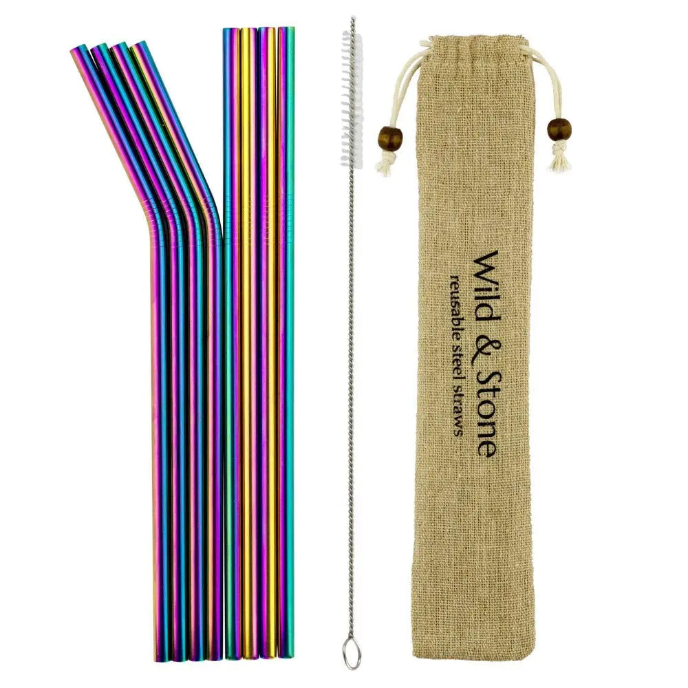 Reusable Stainless Steel Drinking Straws - Rainbow - 8 Pack Wild And Stone