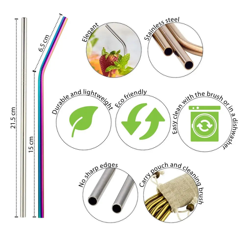 Reusable Stainless Steel Drinking Straws - Rainbow - 8 Pack Wild And Stone