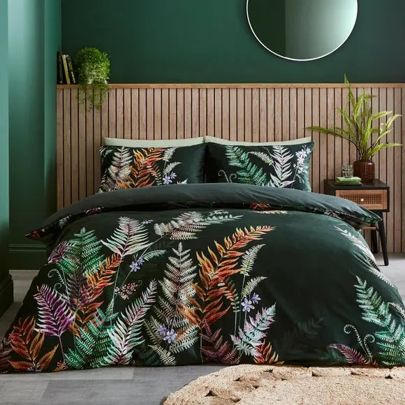 Rhapsody Green Fern Luxury Velvet Duvet Cover & Pillowcase Set Dunelm
