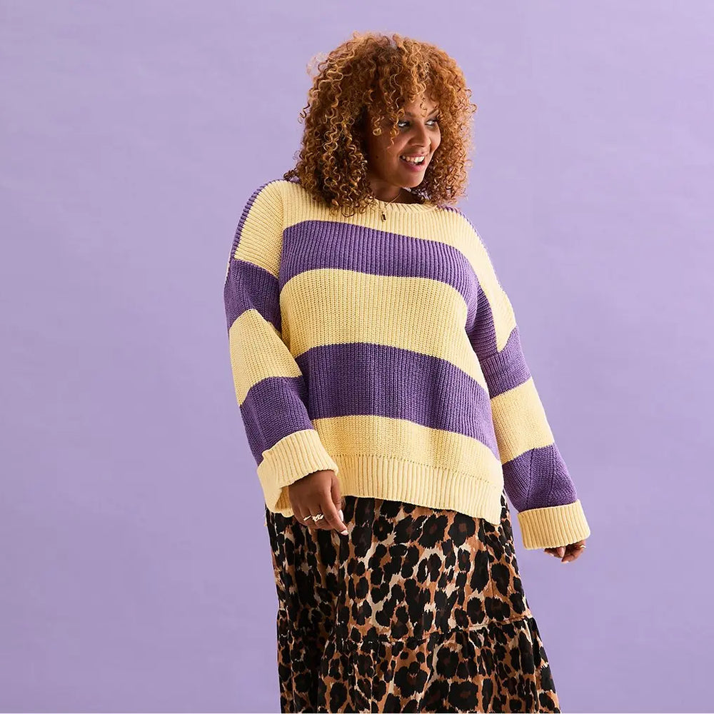 Rhiannon Recycled Cotton Mix Stripe Jumper - Purple and Yellow Cara & The Sky