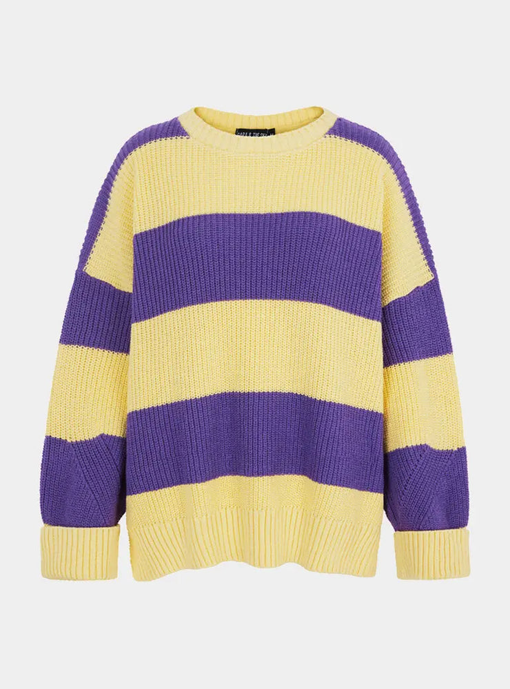 Rhiannon Recycled Cotton Mix Stripe Jumper - Purple and Yellow Cara & The Sky