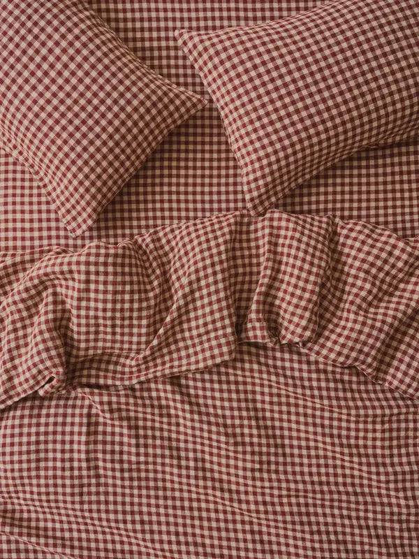 Rhubarb Gingham Linen Blend Duvet Cover Piglet