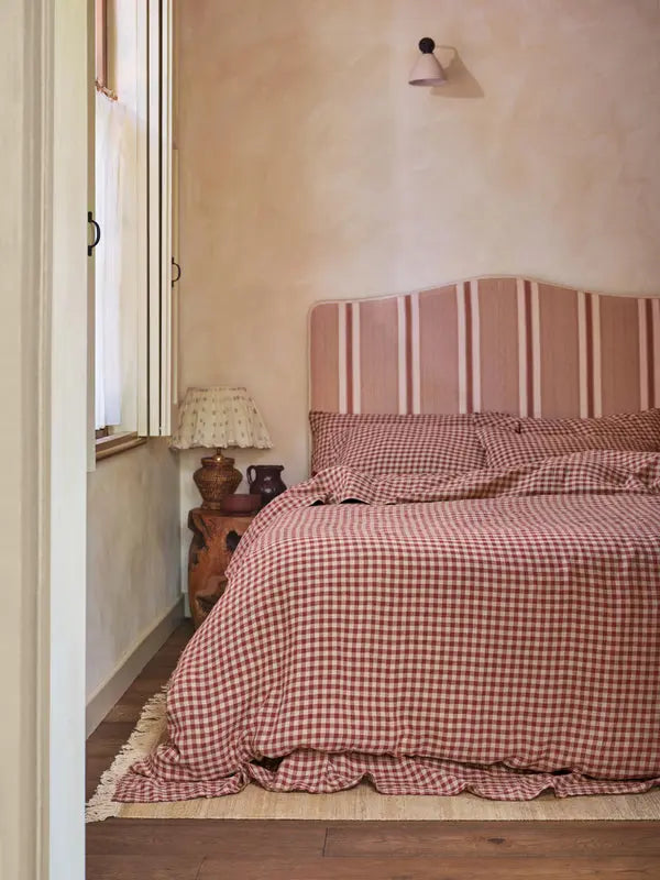 Rhubarb Gingham Linen Blend Duvet Cover Piglet