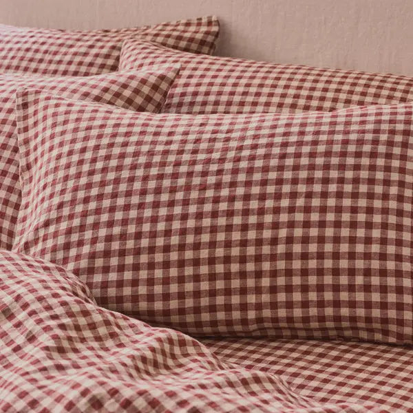 Rhubarb Gingham Linen Blend Pillowcase (Pair) Piglet