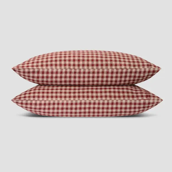 Rhubarb Gingham Linen Blend Pillowcase (Pair) Piglet