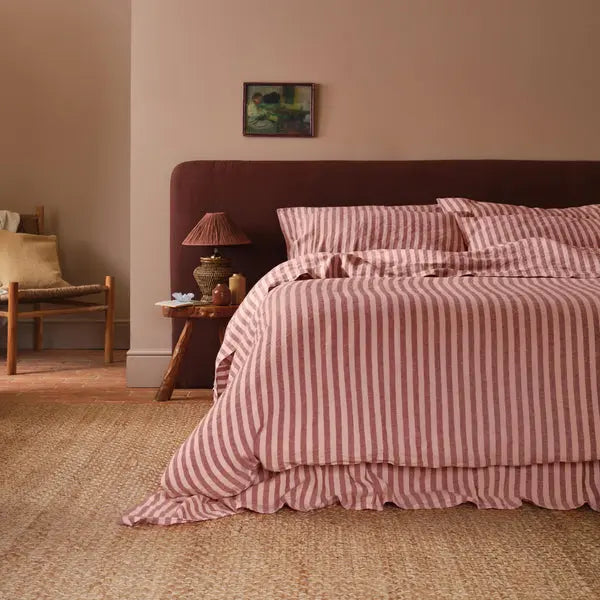 Rhubarb & Rose Pembroke Stripe Linen Blend Duvet Cover Piglet