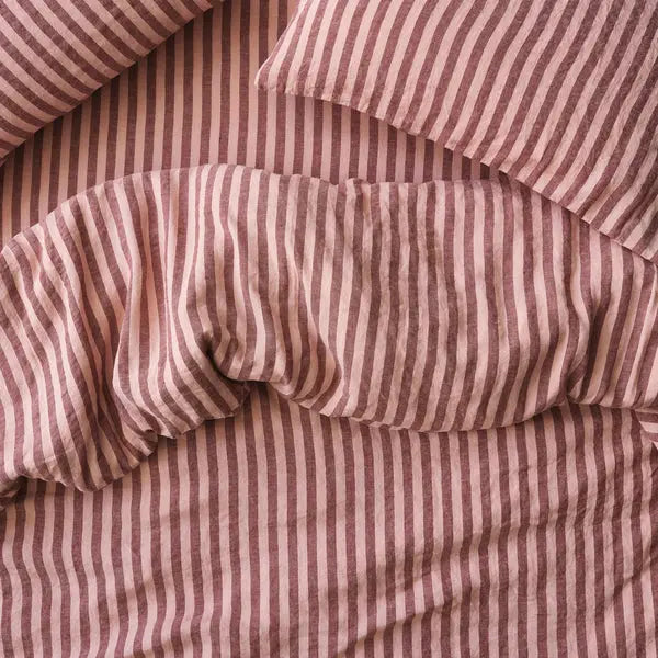 Rhubarb & Rose Pembroke Stripe Linen Blend Duvet Cover Piglet