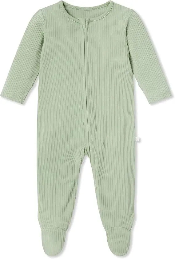Ribbed Sage Clever Zip Sleepsuit Mori
