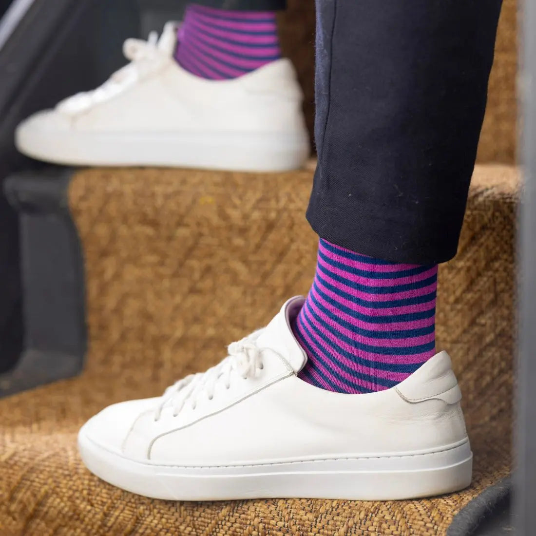 Rich Pink Narrow Striped Bamboo Socks Swole Panda