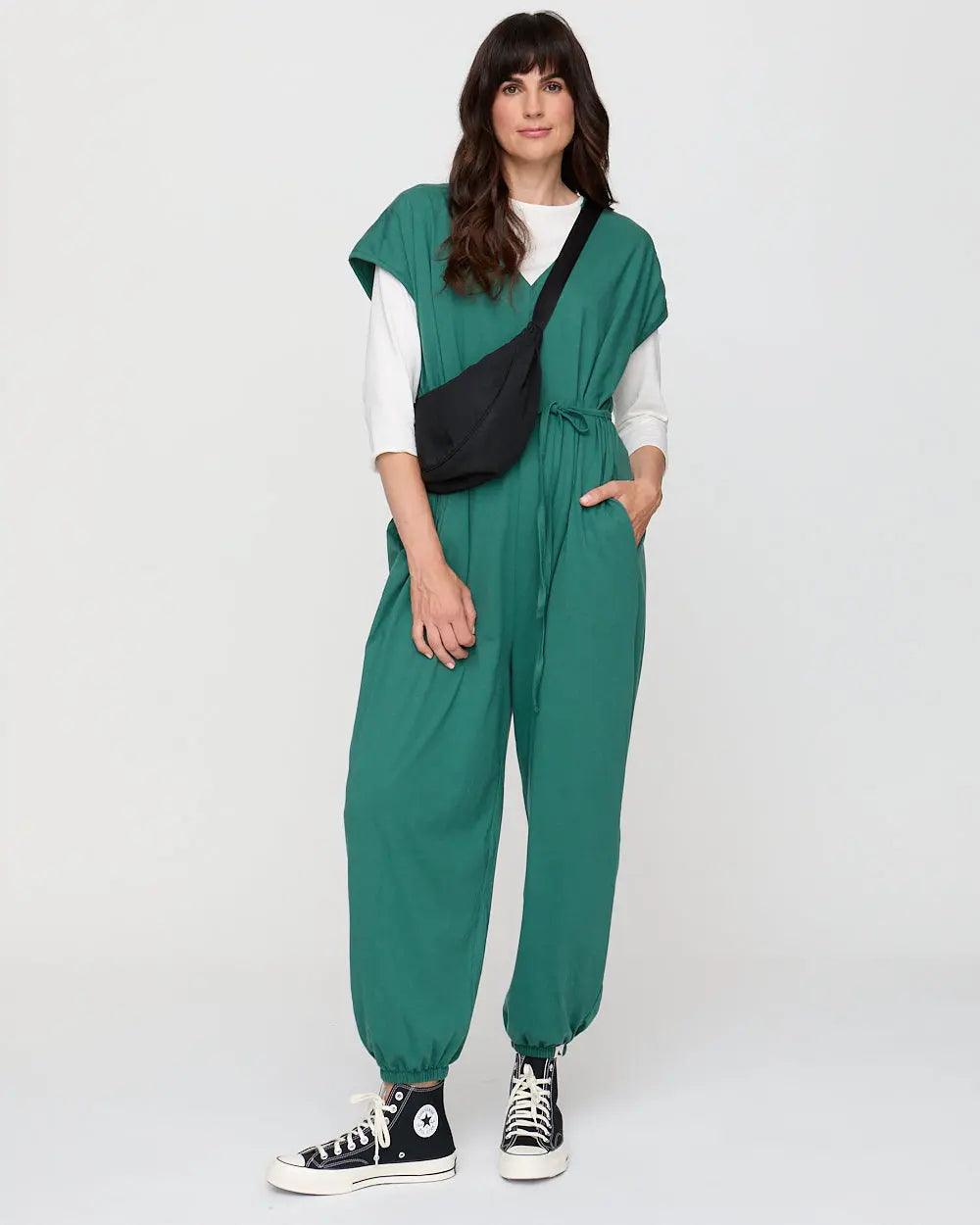 Rita Green Tie Waist Jumpsuit Turtledove London