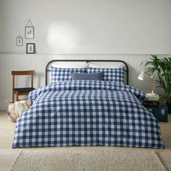 Riviera Hartsford Check 144 Thread Reversible Duvet Cover & Pillowcase Set Dunelm