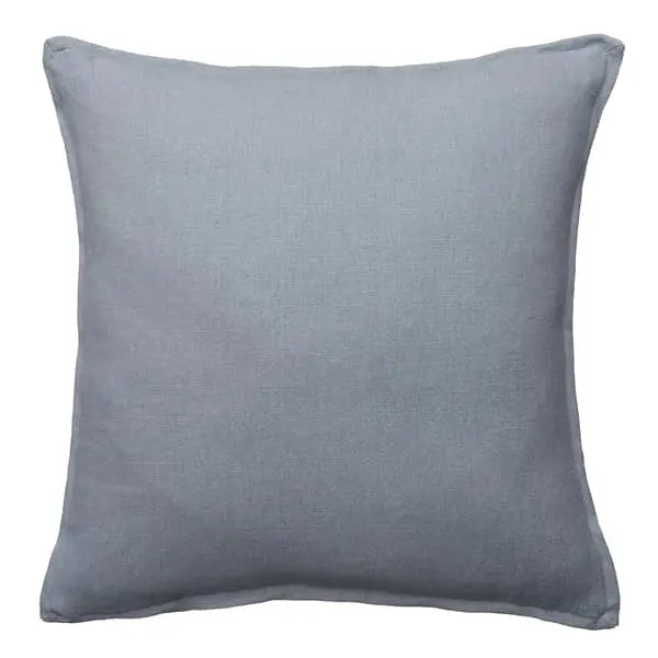 Rocco Hazy Sky, Sustainable Feather, Cushion, Blue With Trim/Fringe & Linen & Linen Blend Plain Andrew Martin