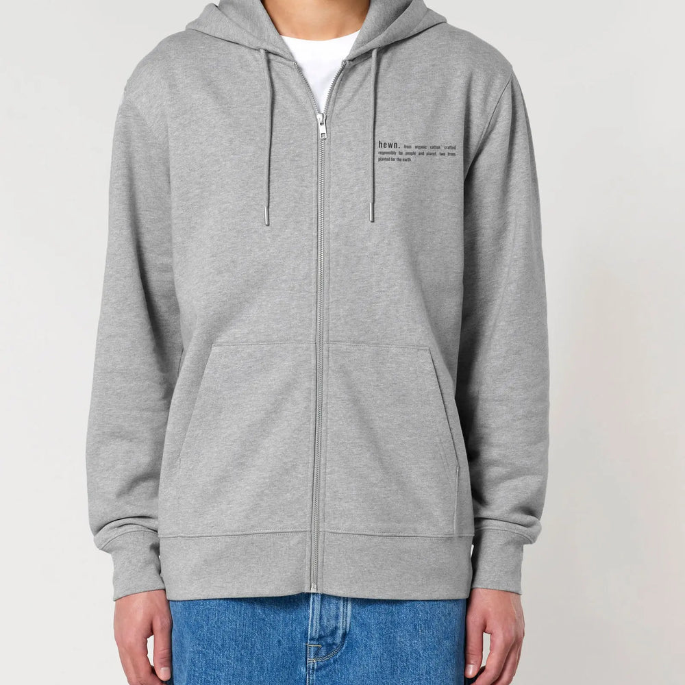 Rock Grey Marl Unisex Organic Cotton Relaxed-Fit Zip Hoodie hewn.