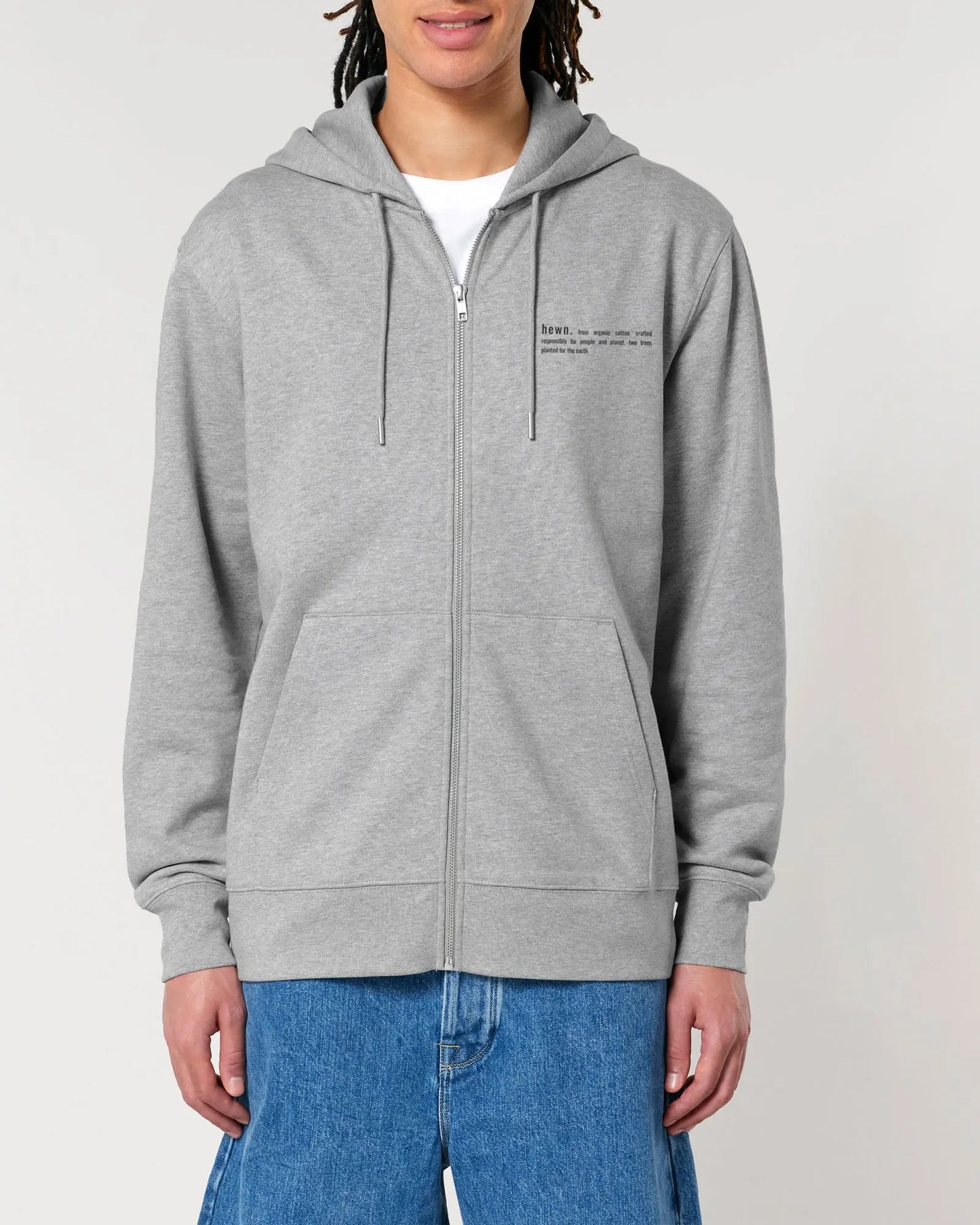 Rock Grey Marl Unisex Organic Cotton Relaxed-Fit Zip Hoodie hewn.