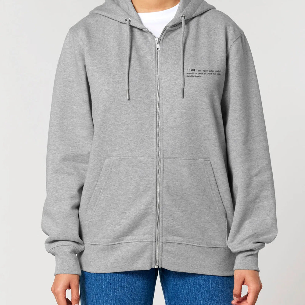 Rock Grey Marl Unisex Organic Cotton Relaxed-Fit Zip Hoodie hewn.
