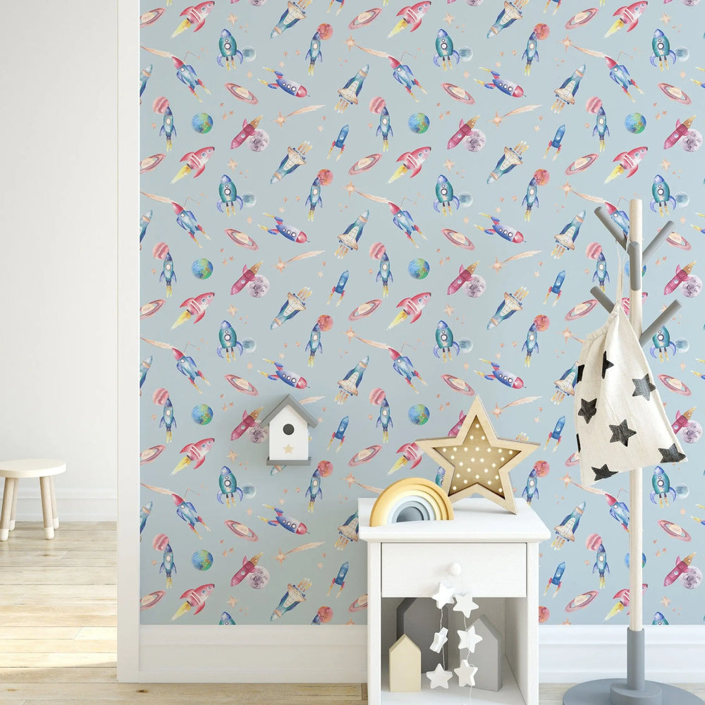 Rockets Children's Wallpaper Katie Hipwell Design