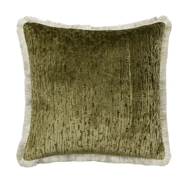 Roma Olive, Sustainable Feather, Cushion Sophie Paterson Linen Blend & Velvet Plain & Plain Texture Andrew Martin