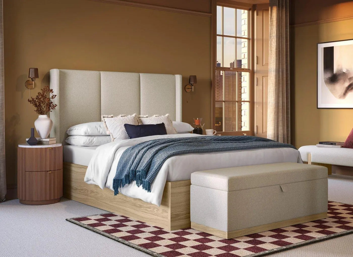 Rosa Upholstered Ottoman Bed Frame - Beige Dreams