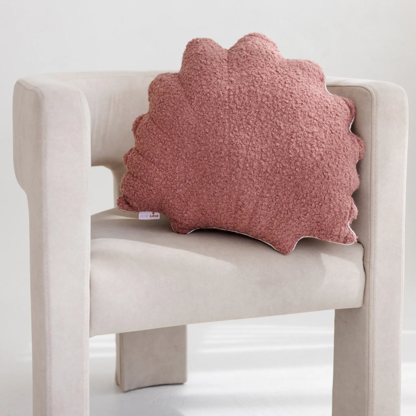 Rose Boucle Sea Shell Pillow with Chic Metallic Trim MINICAMP