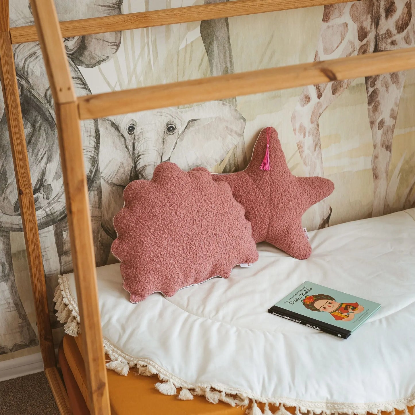 Rose Boucle Sea Shell Pillow with Chic Metallic Trim MINICAMP