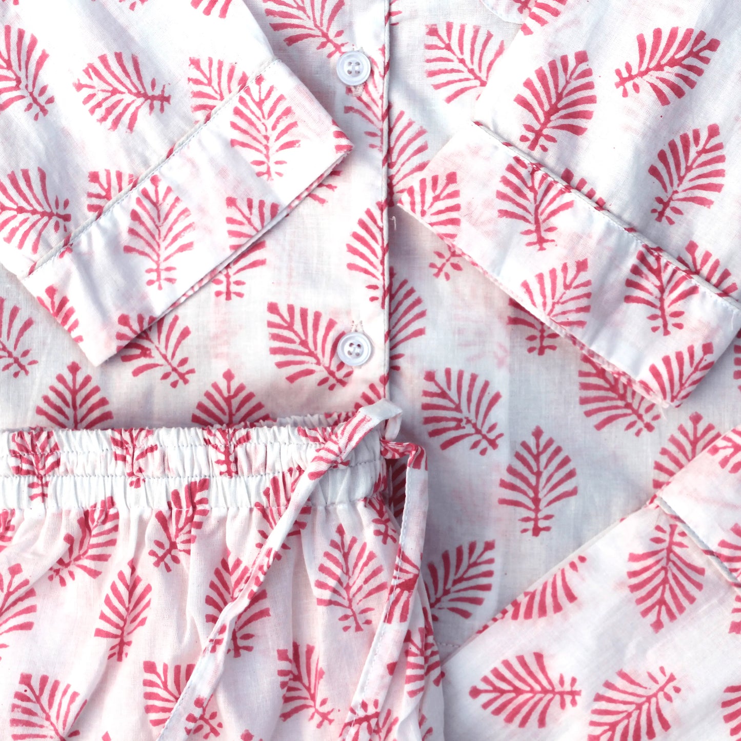 Rose Pink Leaf Children's Pyjama Trouser Set WooWoo London