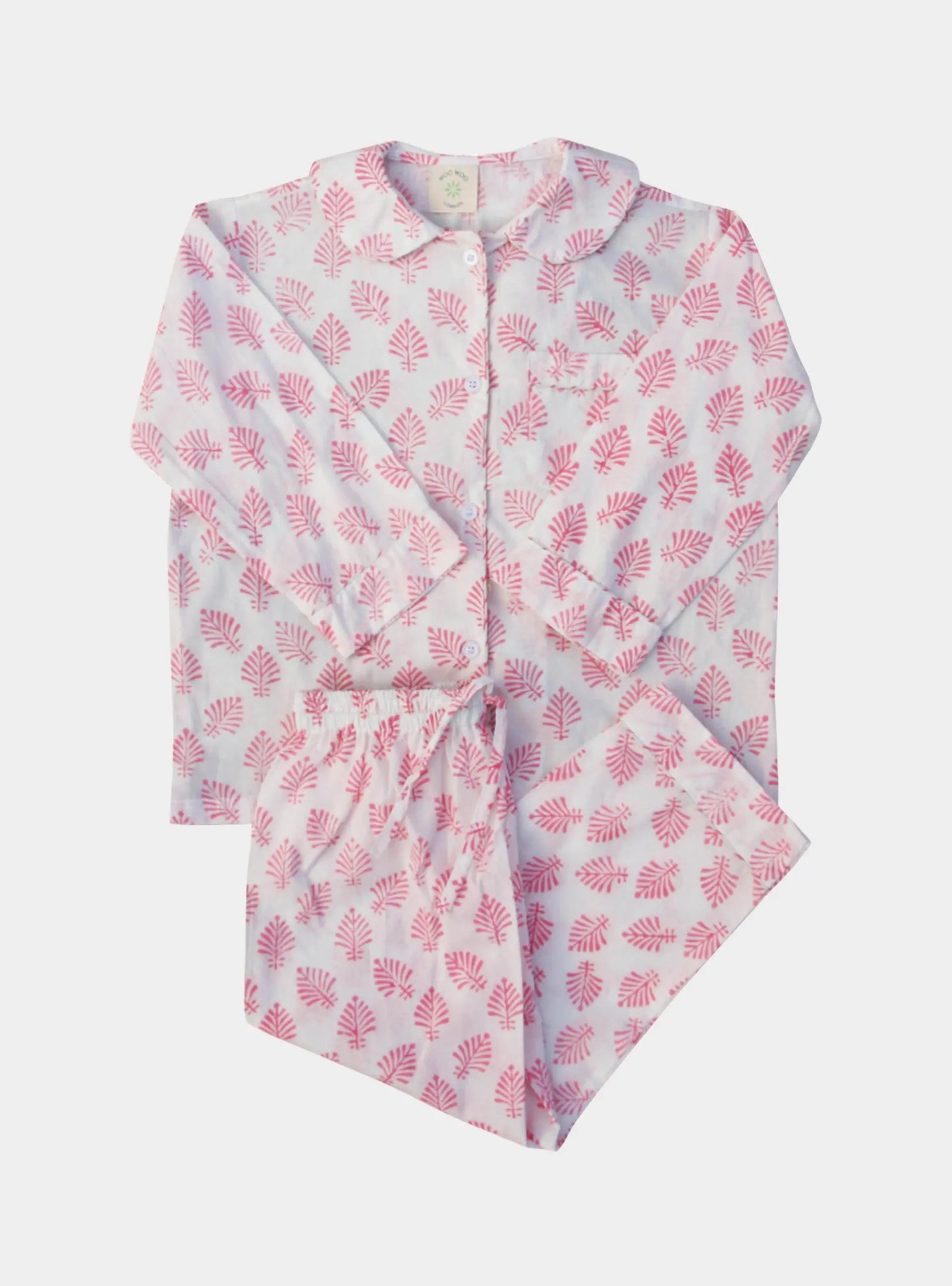 Rose Pink Leaf Children's Pyjama Trouser Set WooWoo London