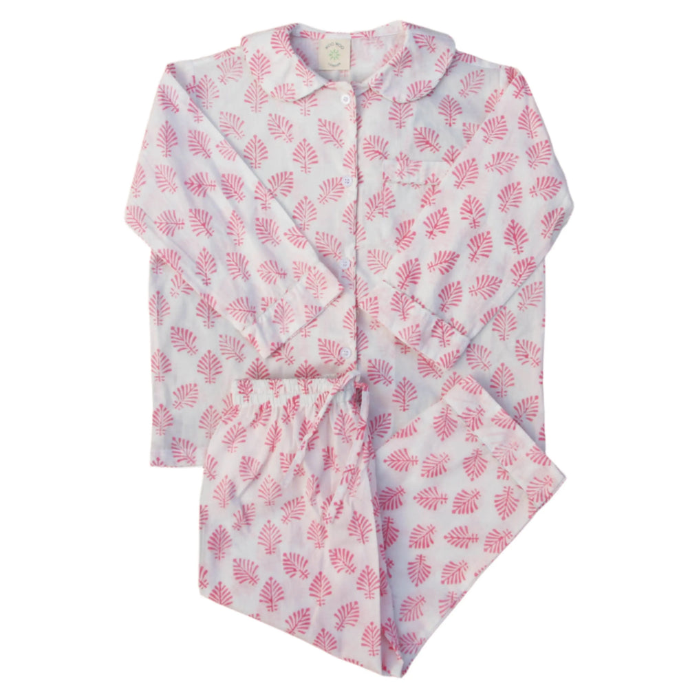 Rose Pink Leaf Children's Pyjamas Woo Woo London
